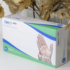 Перчатки виниловые неопудренные смотровые Care 365, 100шт/уп XL