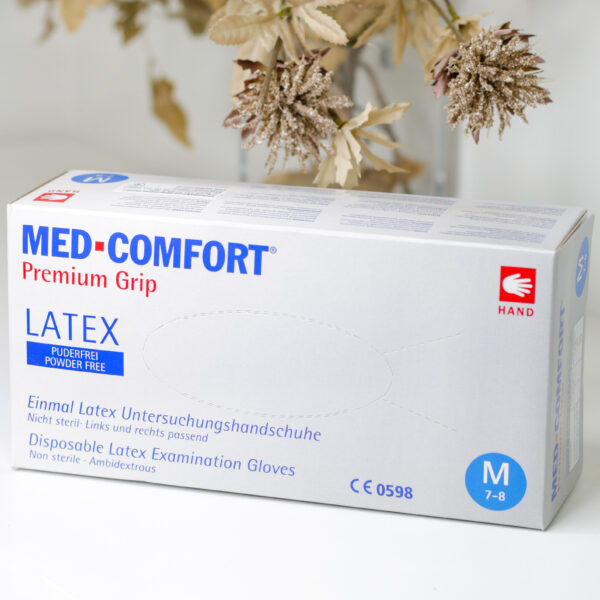 Перчатки латексные неопудренные Med Comfort Premium Grip, 100шт/уп M