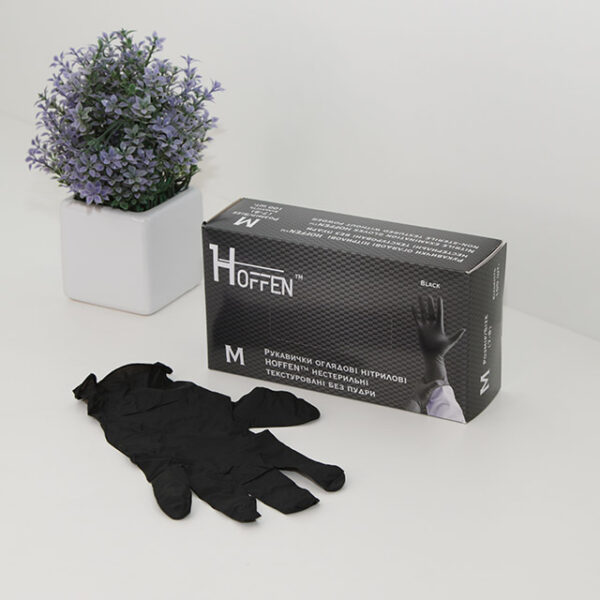 Перчатки нитриловые HOFFEN black, обзорные неприпудренные, 100 шт/уп М