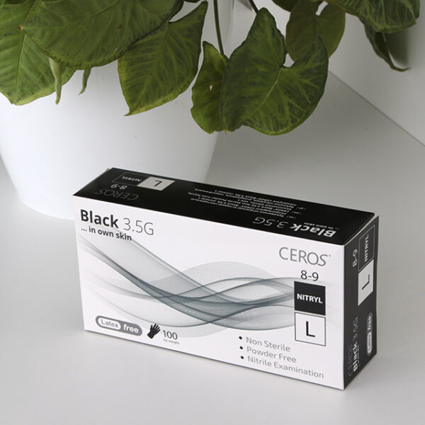 Перчатки нитриловые "CEROS" Black 3,5 грм, обзорные неприпудренные, 100шт/уп L