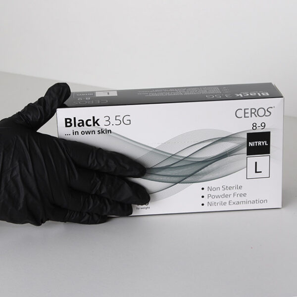 Перчатки нитриловые "CEROS" Black 3,5 грм, обзорные неприпудренные, 100шт/уп L