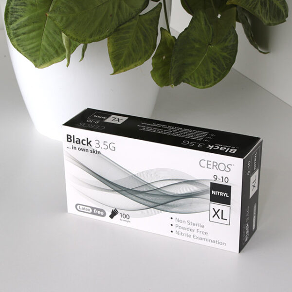 Перчатки нитриловые "CEROS" Black 3,5 грм., обзорные неприпудренные 100шт/уп XL