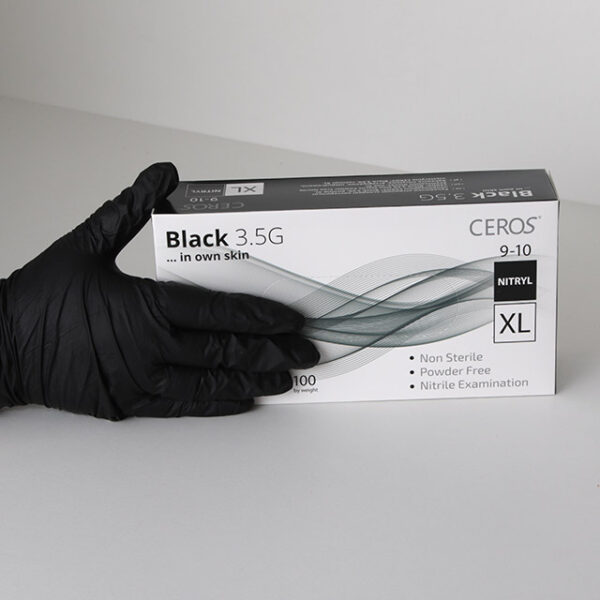 Перчатки нитриловые "CEROS" Black 3,5 грм., обзорные неприпудренные 100шт/уп XL